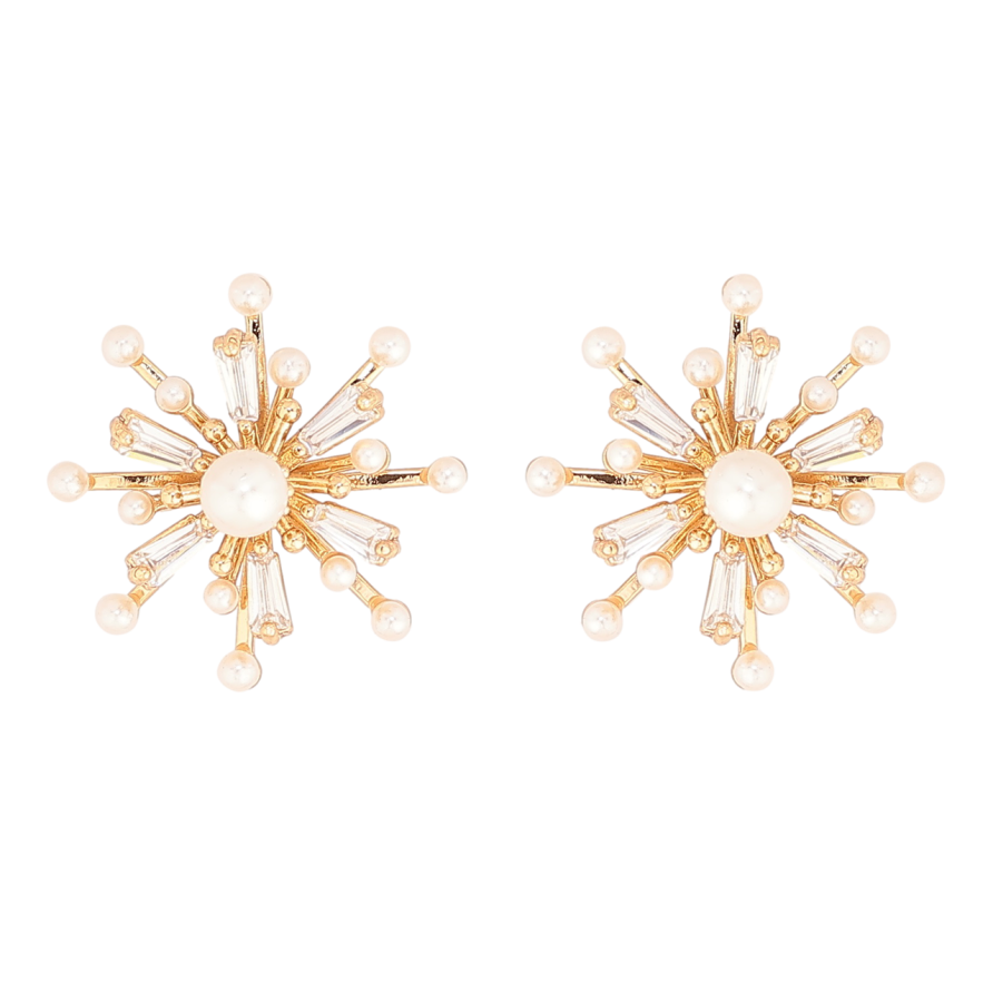 Сережки Xuping Позолота 18K пусети «Кришталеві зірки з перлинами» фото №1