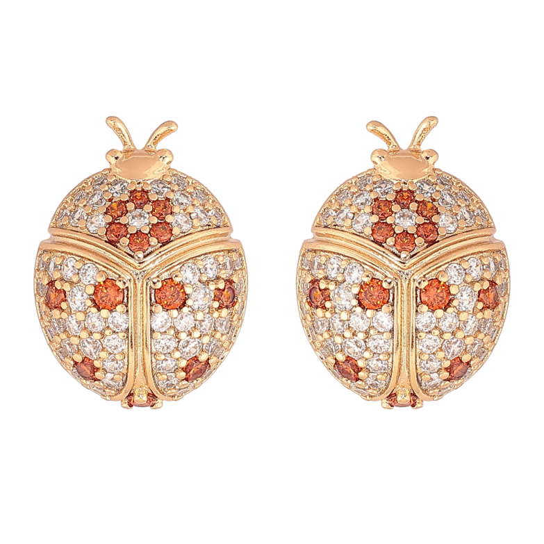 Серьги Xuping Позолота 18K пусеты Божьи коровки с инкрустацией кристаллами фото №1