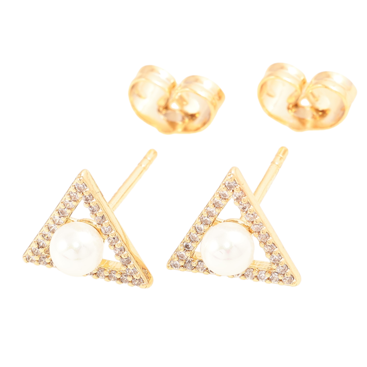 Сережки Xuping Позолота 18K пусети «Трикутники з кристалами та перлинами» фото №20