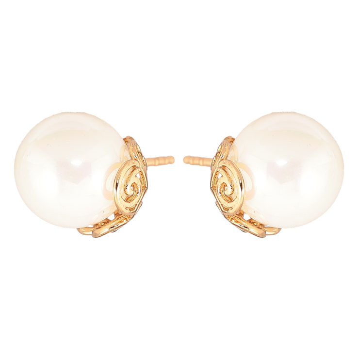 Сережки Xuping Позолота 18K пусети «Перлини в ажурній оправі» фото №3