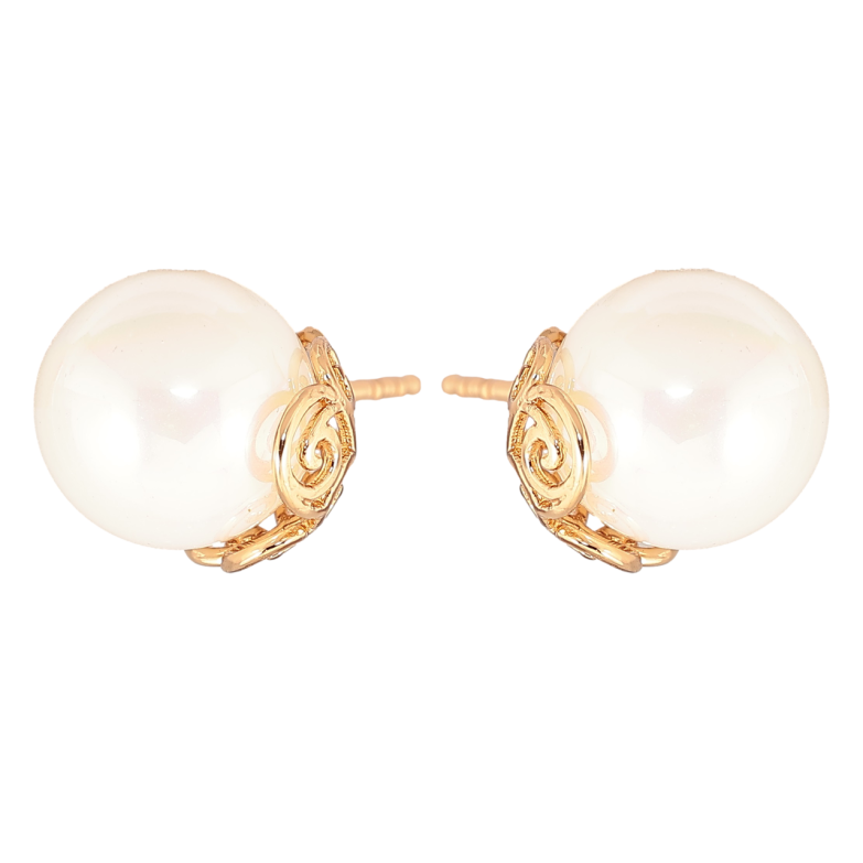 Серьги Xuping Позолота 18K пусеты Жемчужины в ажурной оправе фото №2