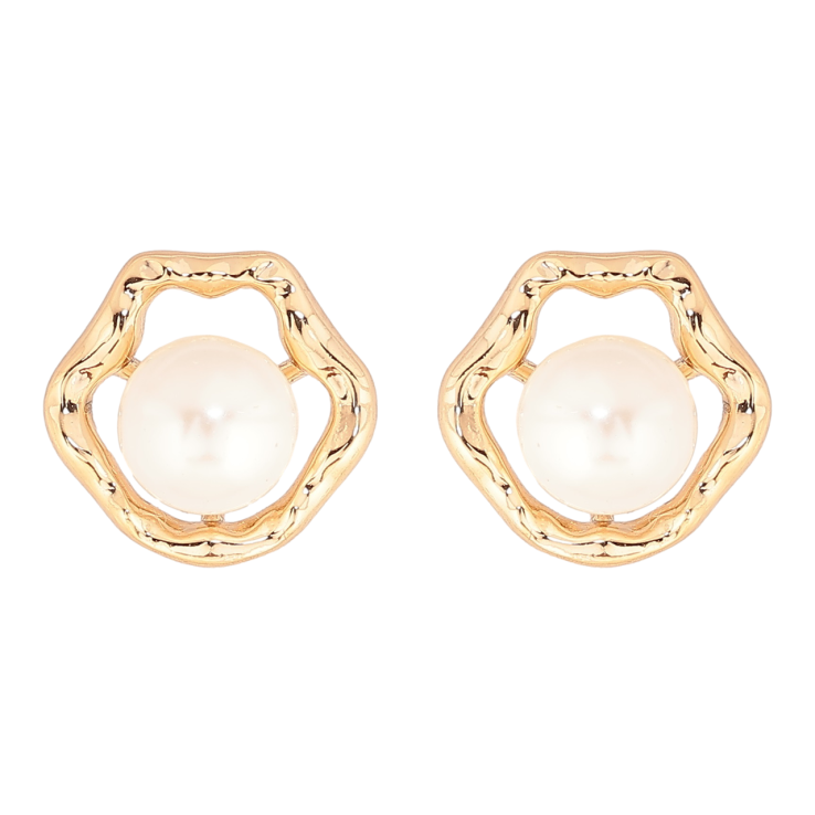 Сережки Xuping Позолота 18K пусети «Перлини у фігурній оправі» фото №2
