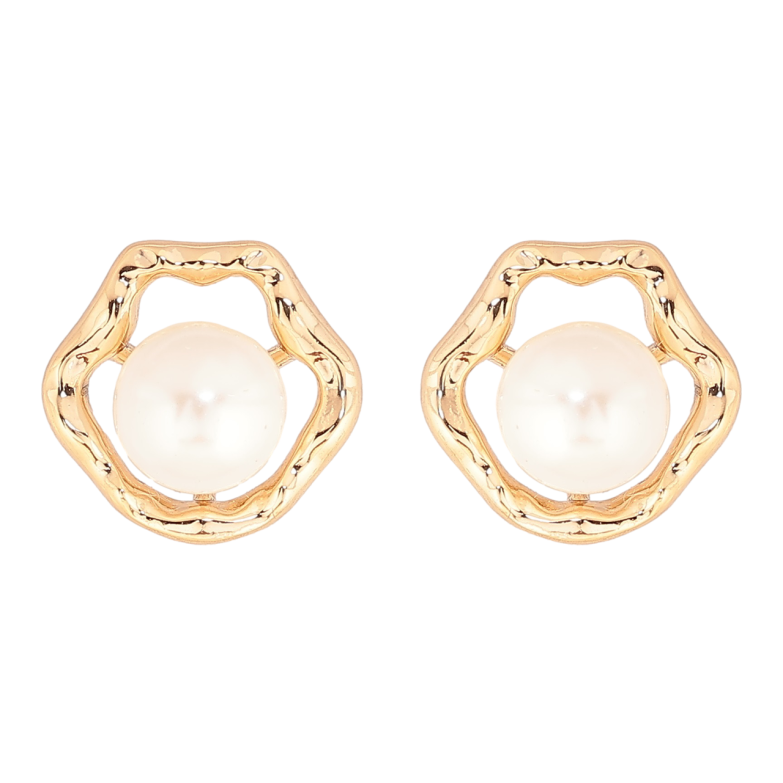 Сережки Xuping Позолота 18K пусети «Перлини у фігурній оправі» фото №1
