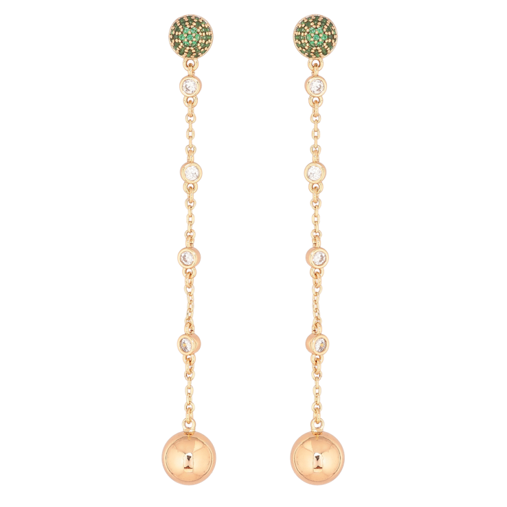 Сережки Xuping Позолота 18K пусети «Декоративні підвіски з зеленими кристалами» фото №9
