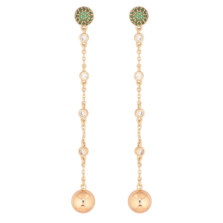 Сережки Xuping Позолота 18K пусети «Декоративні підвіски з зеленими кристалами» фото №1
