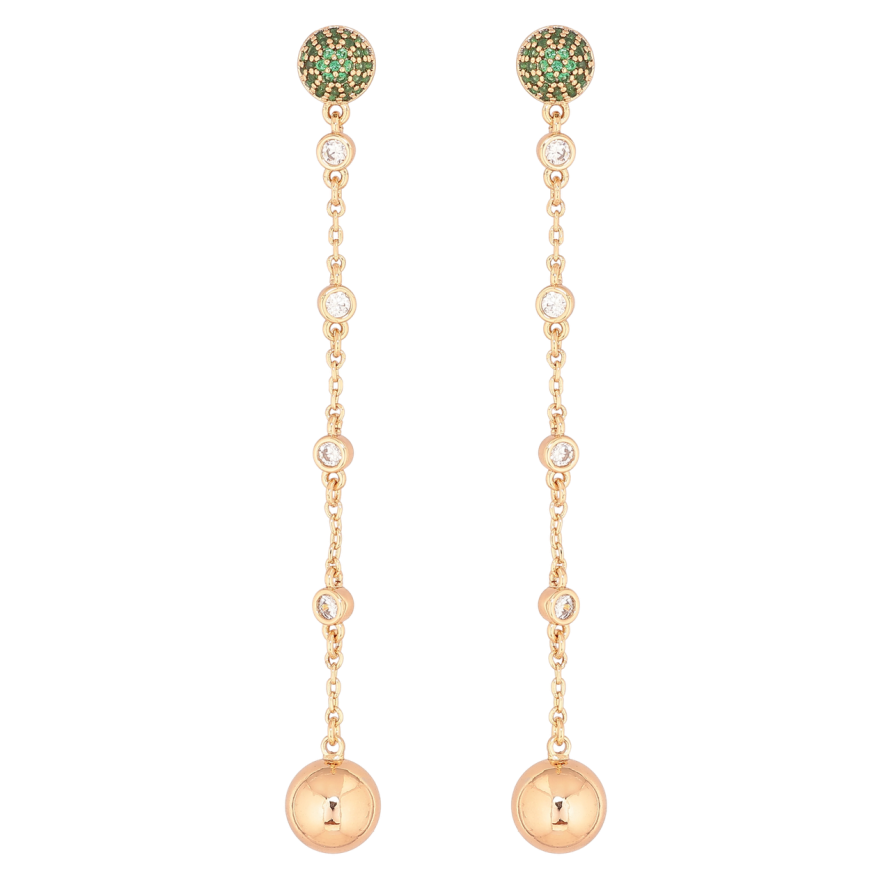 Сережки Xuping Позолота 18K пусети «Декоративні підвіски з зеленими кристалами» фото №1