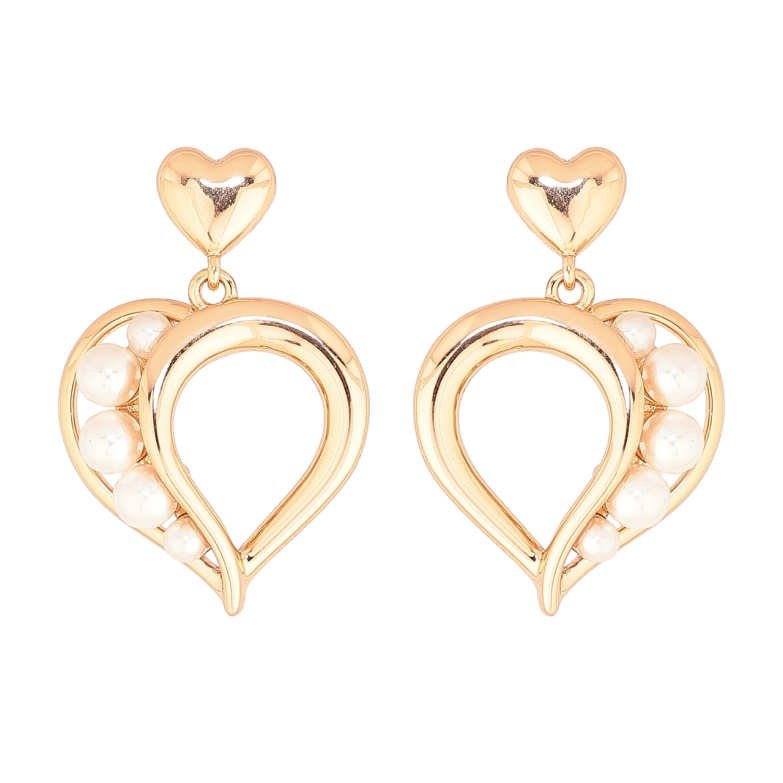 Сережки Xuping Позолота 18K пусети «Сердечка з перлинами» фото №2