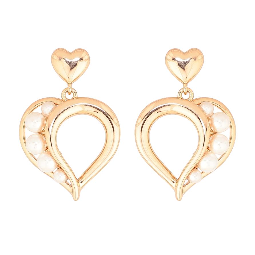 Сережки Xuping Позолота 18K пусети «Сердечка з перлинами» фото №1