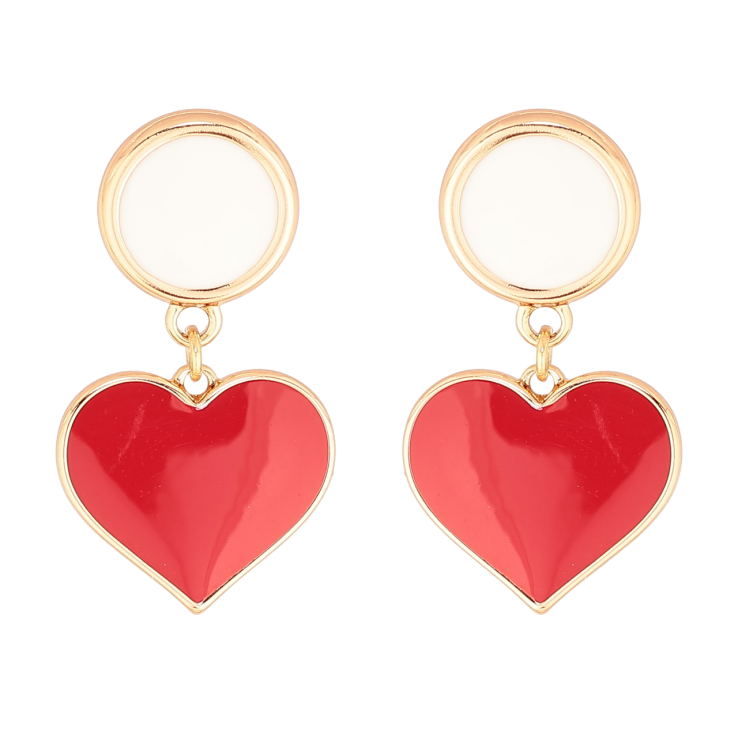 Сережки Xuping Позолота 18K пусети «Підвіски сердечка з червоно-білою емаллю» фото №5