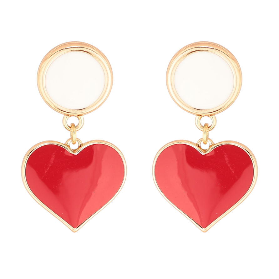 Сережки Xuping Позолота 18K пусети «Підвіски сердечка з червоно-білою емаллю» фото №1