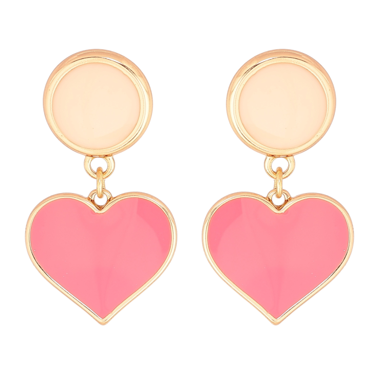 Сережки Xuping Позолота 18K пусети «Підвіски сердечка з рожево-бежевою емаллю» фото №16
