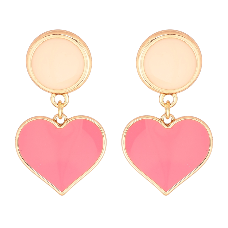 Серьги Xuping Позолота 18K пусеты Подвески сердечки с розово-бежевой эмалью фото №1