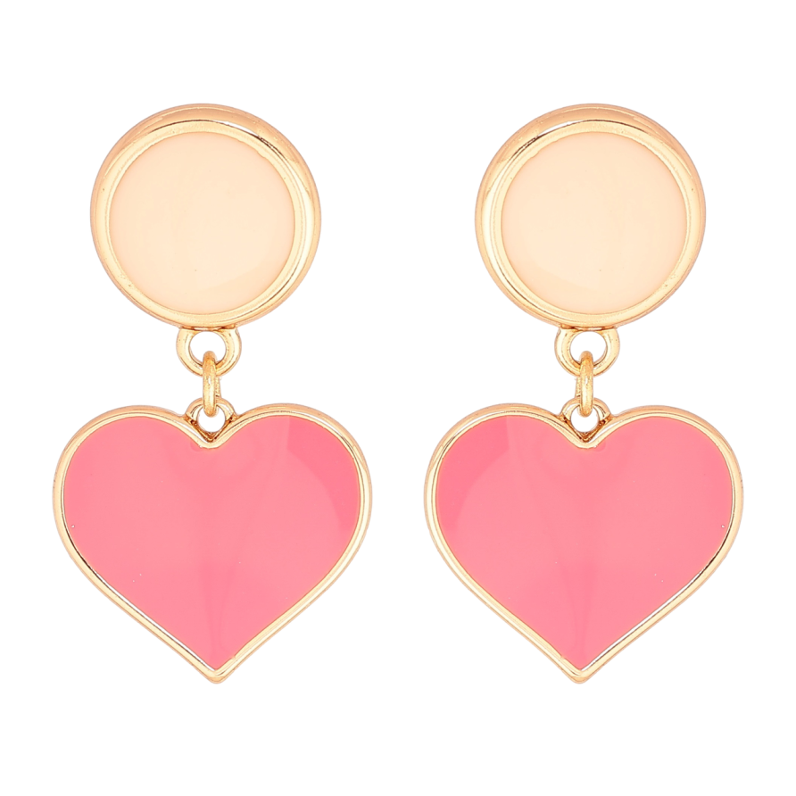 Сережки Xuping Позолота 18K пусети «Підвіски сердечка з рожево-бежевою емаллю» фото №1