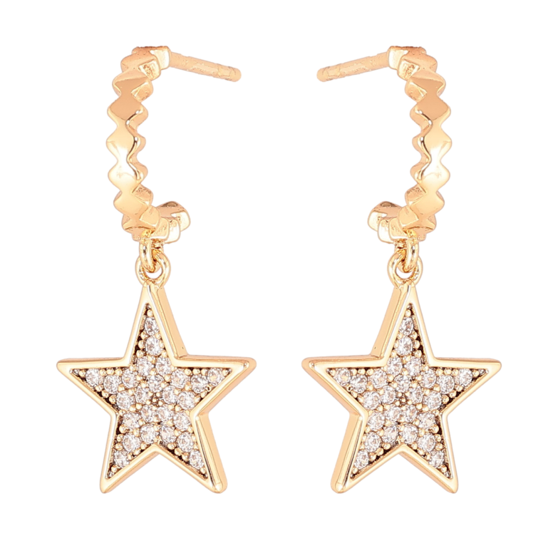 Сережки Xuping Позолота 18K пусети «Зірки з інкрустацією кристалами» фото №1