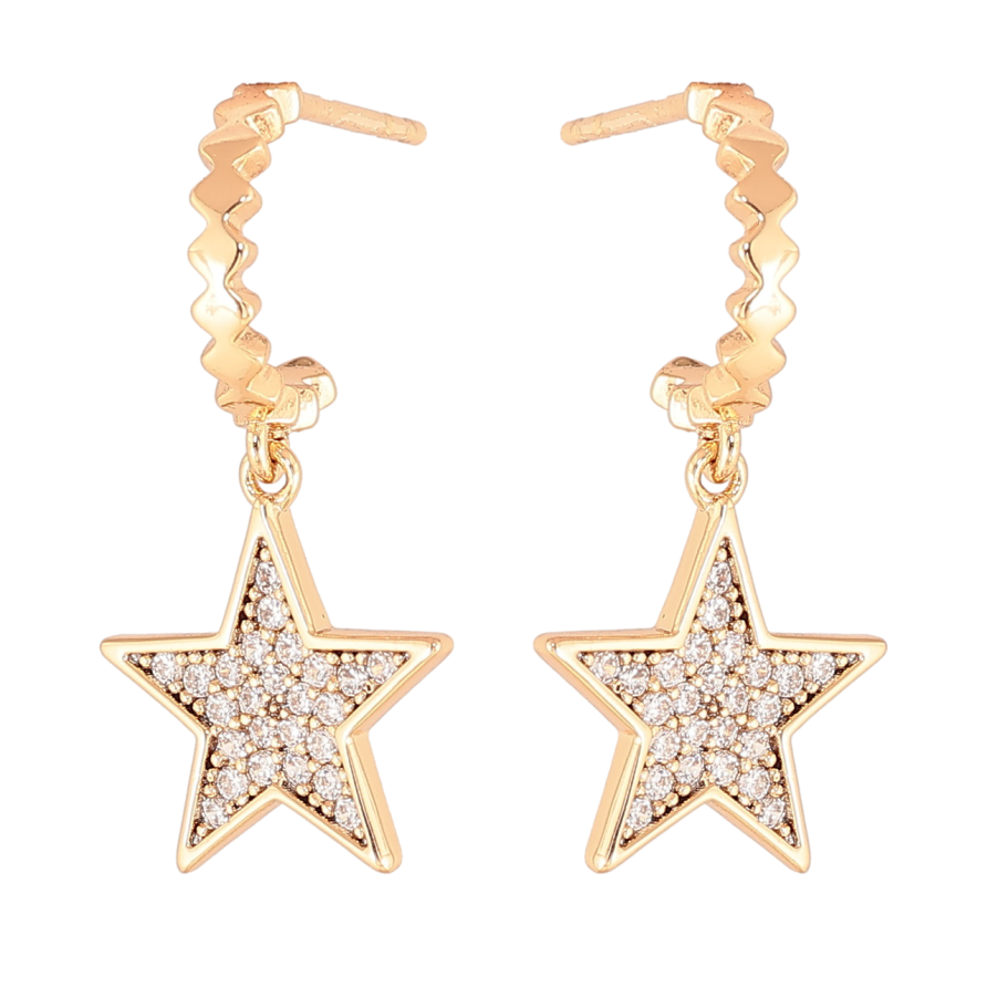 Сережки Xuping Позолота 18K пусети «Зірки з інкрустацією кристалами» фото №1