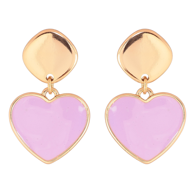 Серьги Xuping Позолота 18K пусеты Подвески сердечки с сиреневой эмалью фото №1