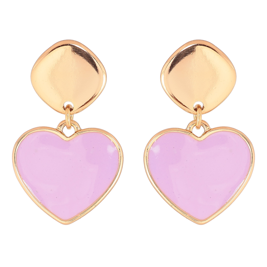 Сережки Xuping Позолота 18K пусети «Підвіски сердечка з бузковою емаллю» фото №1