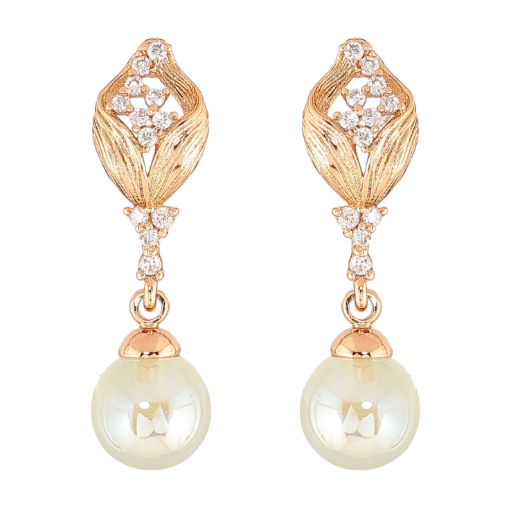 Сережки Xuping Позолота 18K пусети «Підвіски з м'ятними перлинами та кришталевими бутонами» фото №20