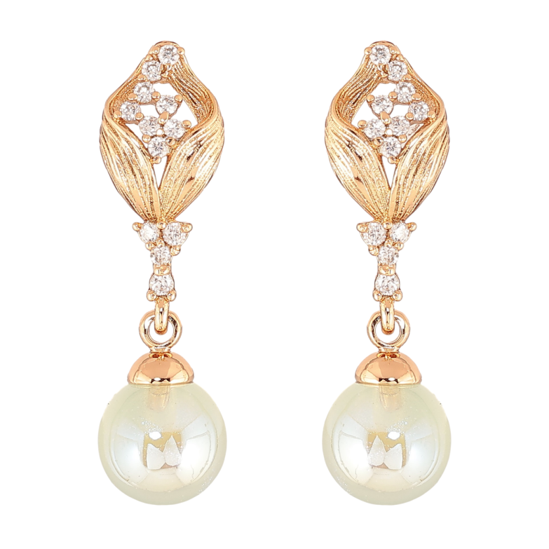 Серьги Xuping Позолота 18K пусеты Подвески с мятными жемчужинами и кристальными бутонами фото №1