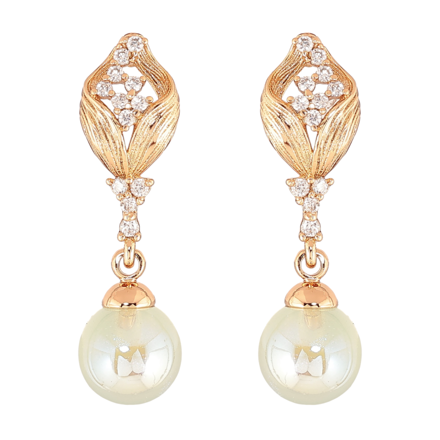 Сережки Xuping Позолота 18K пусети «Підвіски з м'ятними перлинами та кришталевими бутонами» фото №1