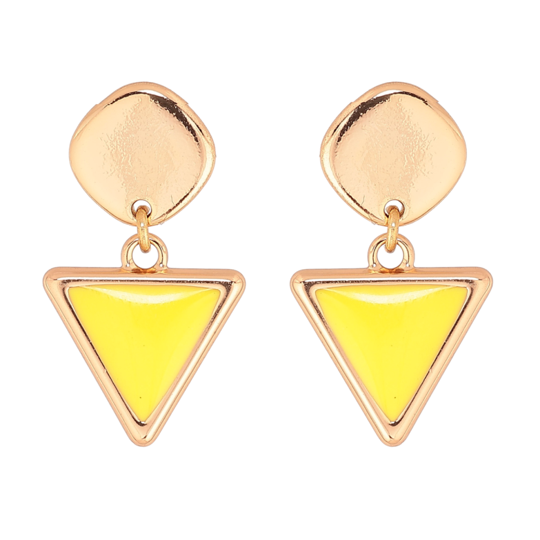 Сережки Xuping Позолота 18K пусети «Трикутні підвіски з жовтою емаллю» фото №1
