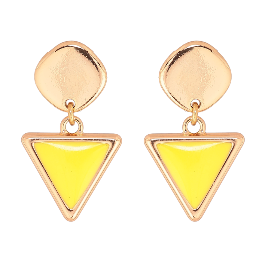 Сережки Xuping Позолота 18K пусети «Трикутні підвіски з жовтою емаллю» фото №1