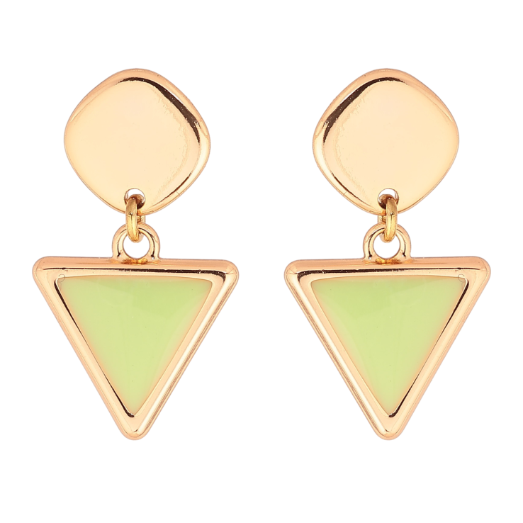 Сережки Xuping Позолота 18K пусети «Трикутні підвіски з салатовою емаллю» фото №12