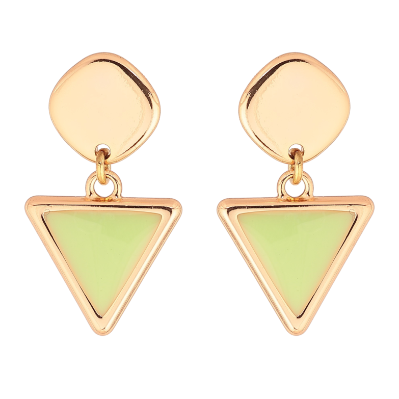 Сережки Xuping Позолота 18K пусети «Трикутні підвіски з салатовою емаллю» фото №1