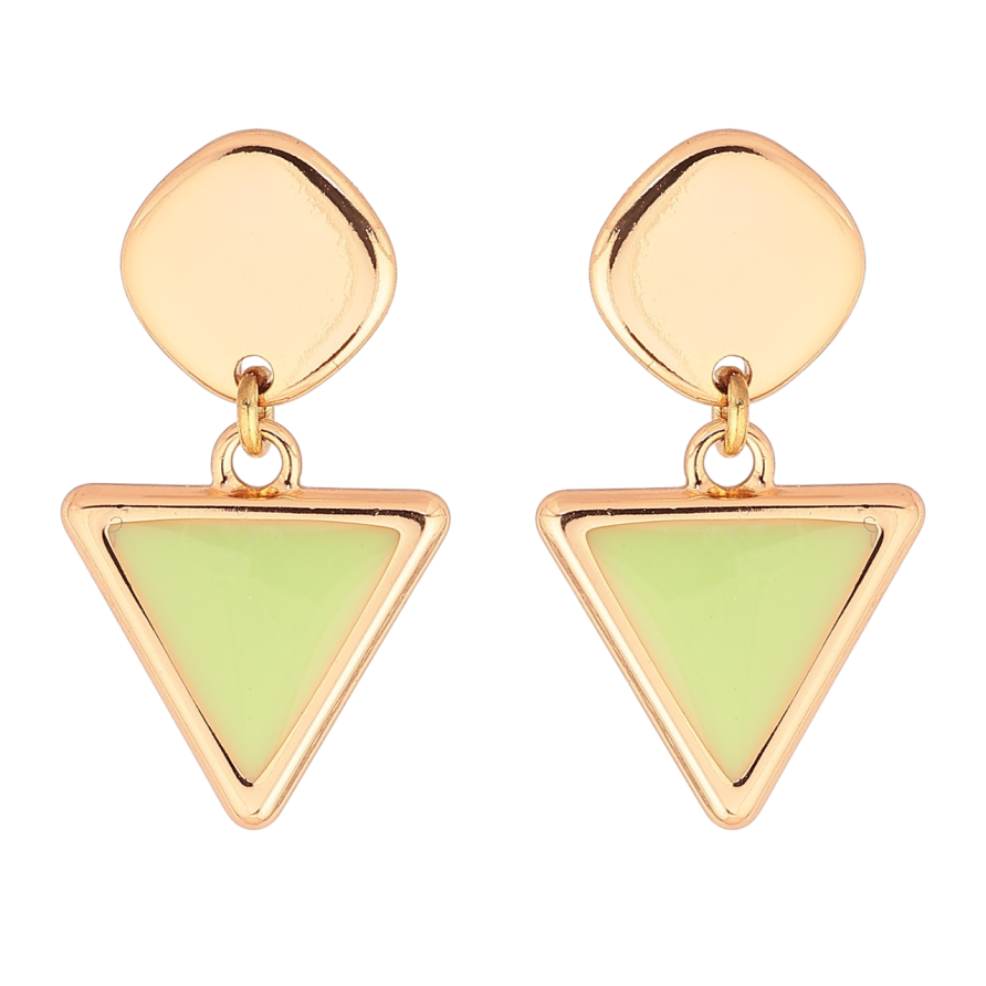 Сережки Xuping Позолота 18K пусети «Трикутні підвіски з салатовою емаллю» фото №1