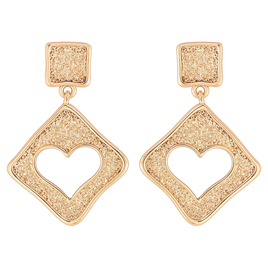 Сережки Xuping Позолота 18K пусети «Ромбові підвіски з сердечками» фото №1