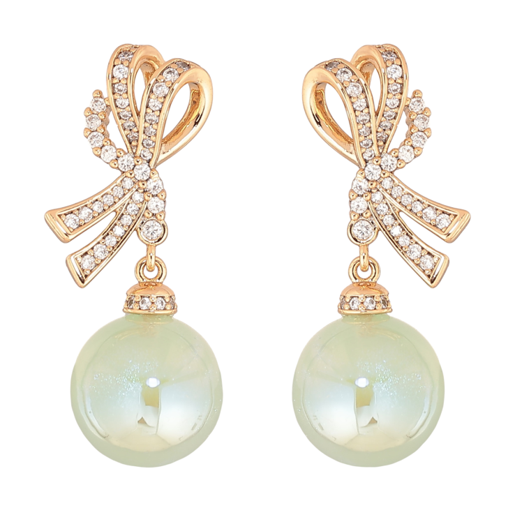 Сережки Xuping Позолота 18K пусети «Банти з м'ятними перламутровими кульками» фото №14