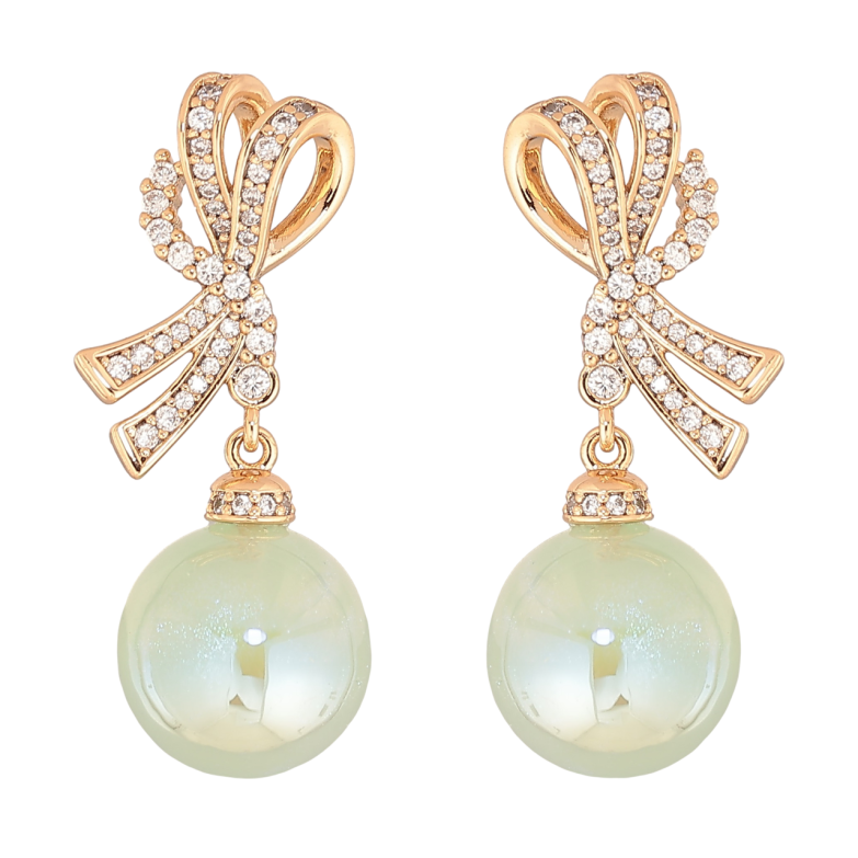 Сережки Xuping Позолота 18K пусети «Банти з м'ятними перламутровими кульками» фото №1