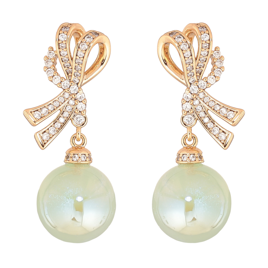 Сережки Xuping Позолота 18K пусети «Банти з м'ятними перламутровими кульками» фото №1