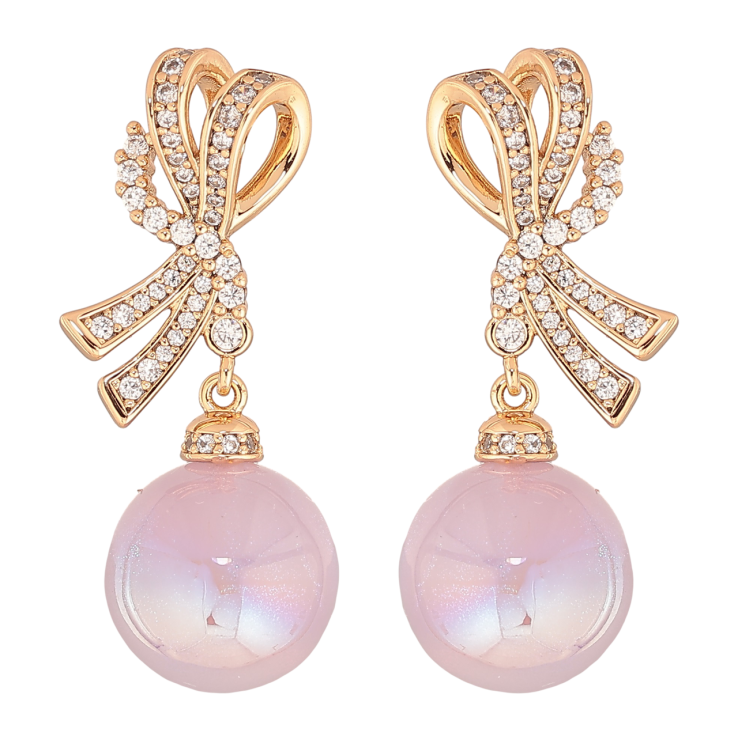 Сережки Xuping Позолота 18K пусети «Банти з бузковими перламутровими кульками» фото №6