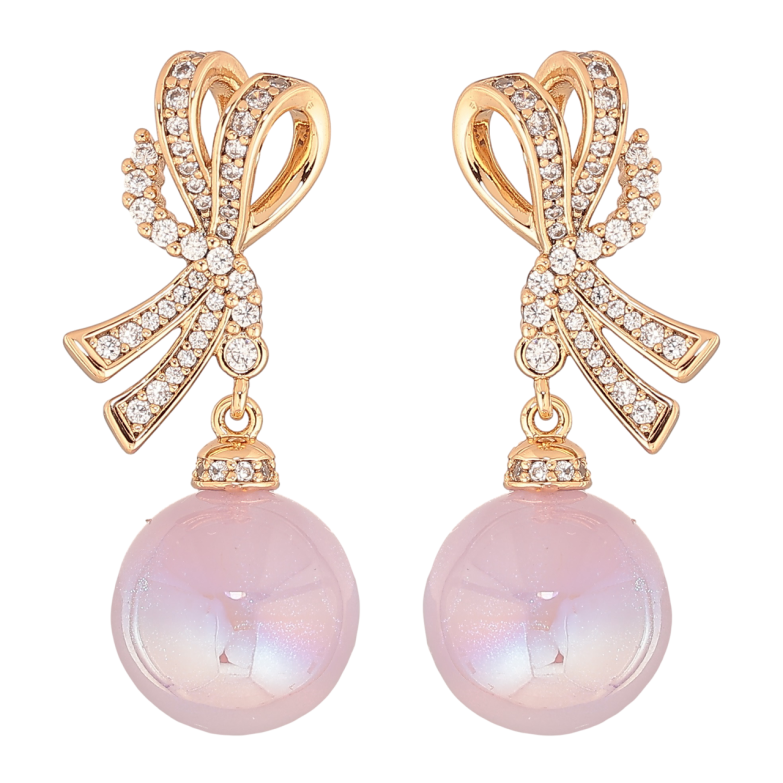 Сережки Xuping Позолота 18K пусети «Банти з бузковими перламутровими кульками» фото №2