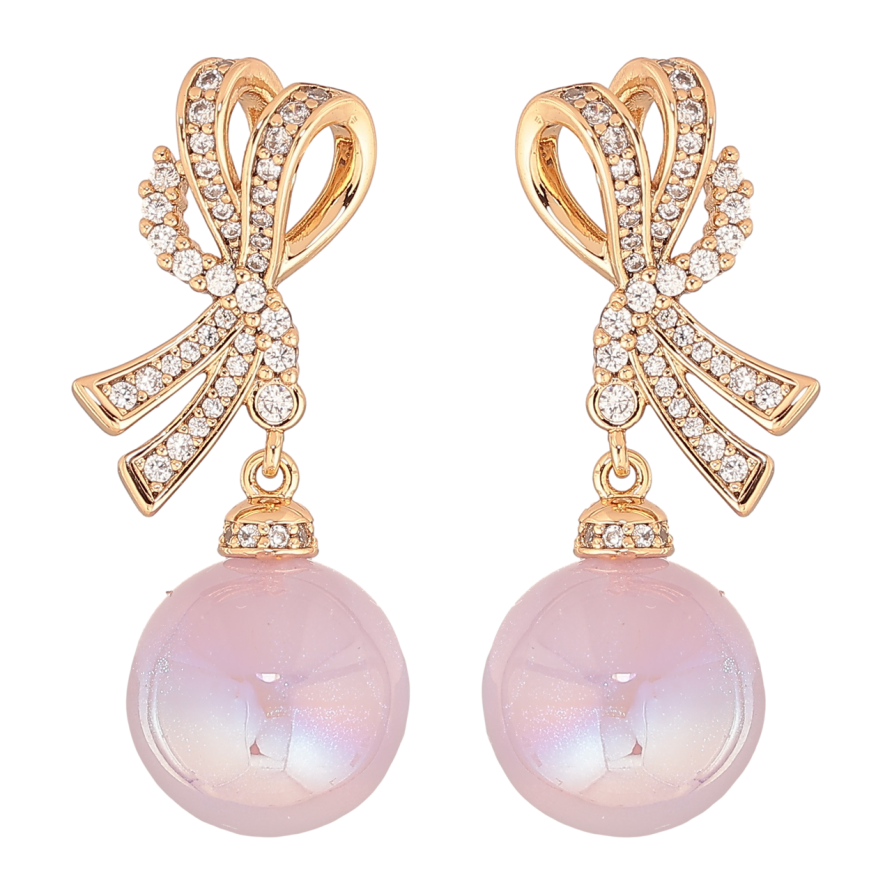 Сережки Xuping Позолота 18K пусети «Банти з бузковими перламутровими кульками» фото №1