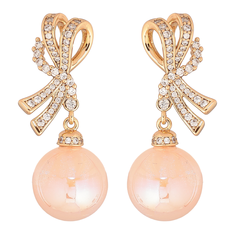 Сережки Xuping Позолота 18K пусети «Банти з персиковими перламутровими кульками» фото №1