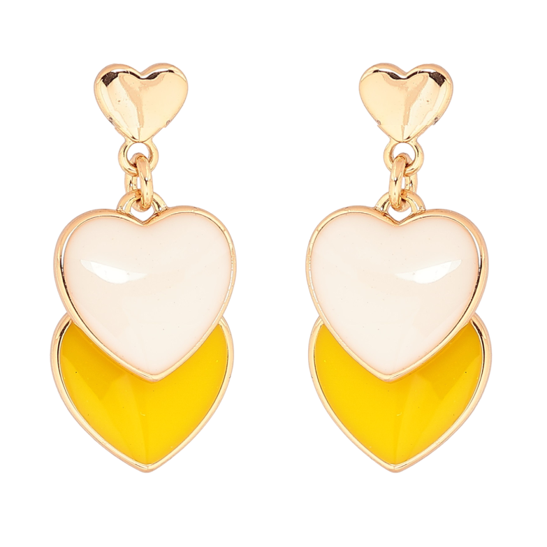 Серьги Xuping Позолота 18K пусеты Сердечки с белой и желтой эмалью фото №1