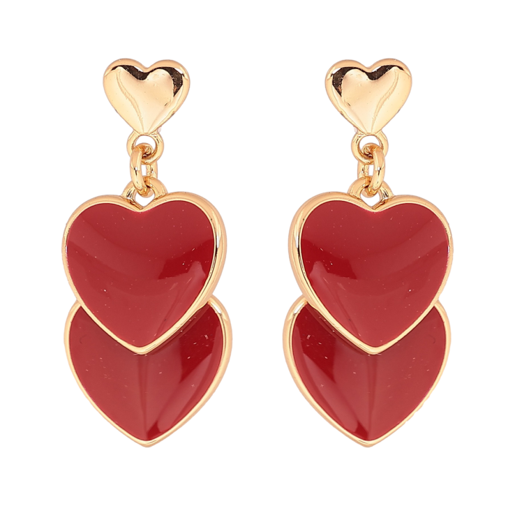 Сережки Xuping Позолота 18K пусети «Сердечка з червоною емаллю» фото №17