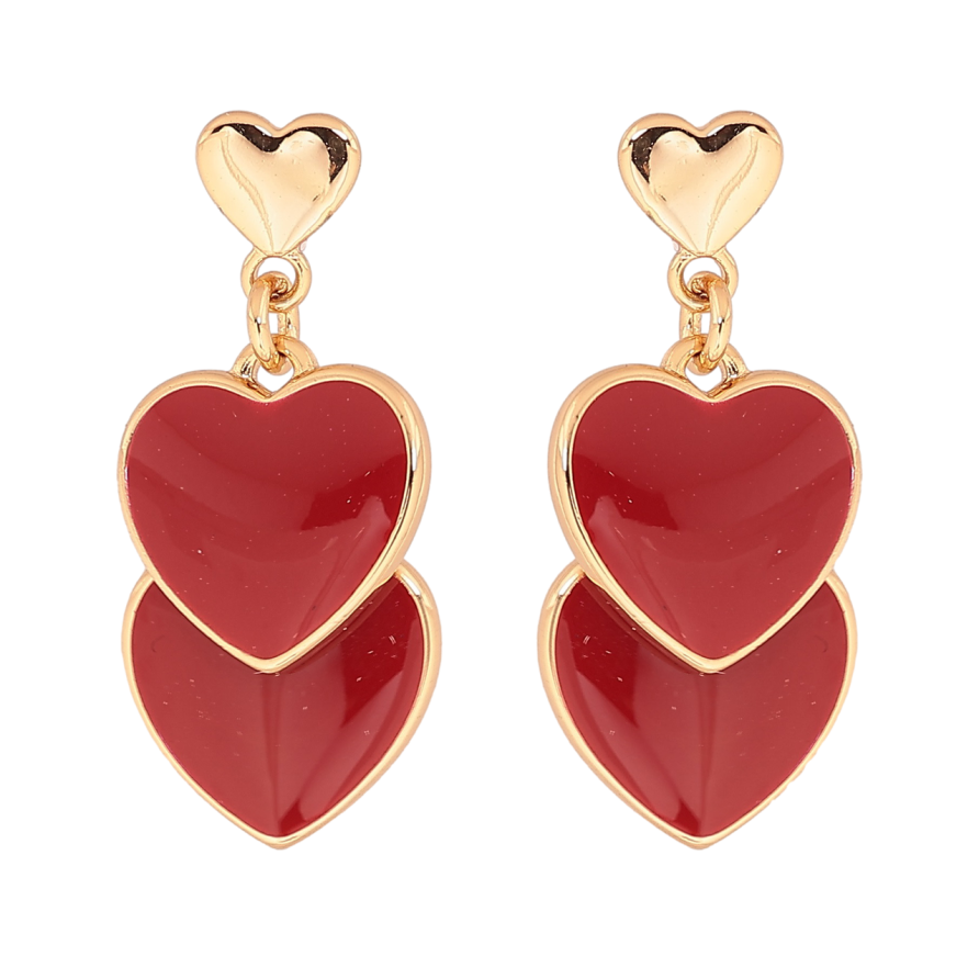 Сережки Xuping Позолота 18K пусети «Сердечка з червоною емаллю» фото №1