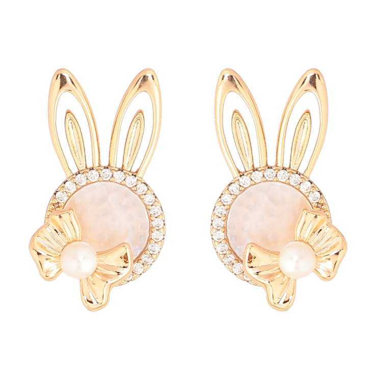 Сережки Xuping Позолота 18K пусети «Кролики з перламутровими вставками та кристалами» фото №6