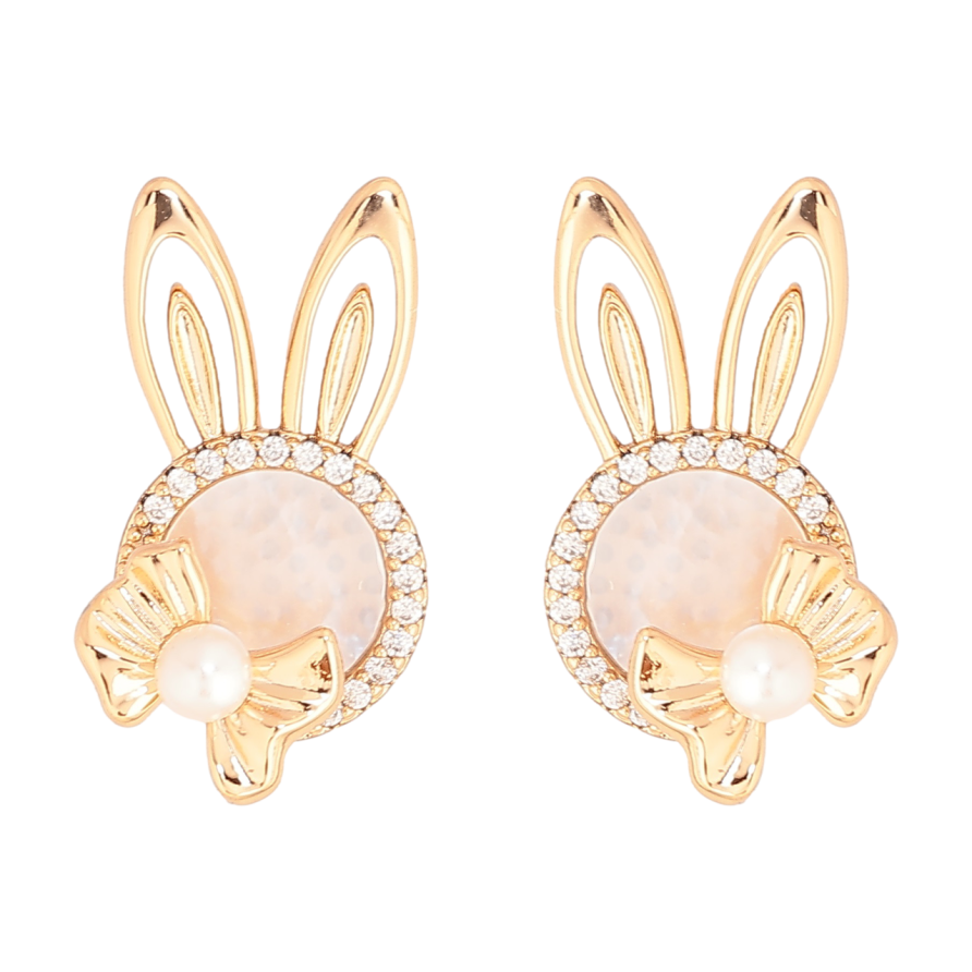 Сережки Xuping Позолота 18K пусети «Кролики з перламутровими вставками та кристалами» фото №1 Сережки Xuping Позолота 18K пусети «Кролики з перламутровими вставками та кристалами» фото №1