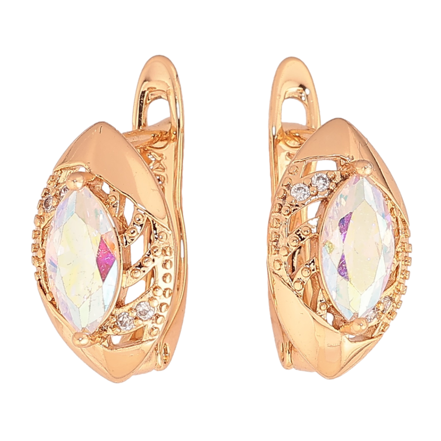 Серьги Xuping Позолота 18K английский замок Резной узор с радужными кристаллами на одну строну фото №1 Серьги Xuping Позолота 18K английский замок Резной узор с радужными кристаллами на одну строну фото №1