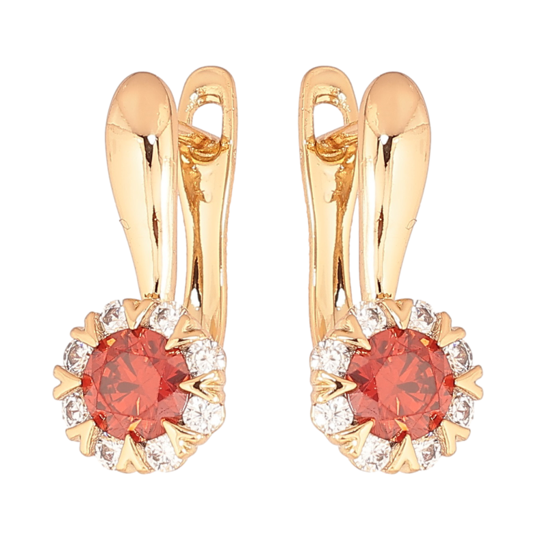 Сережки Xuping Позолота 18K англійський замок «Візерунок з червоними кристалами» фото №1