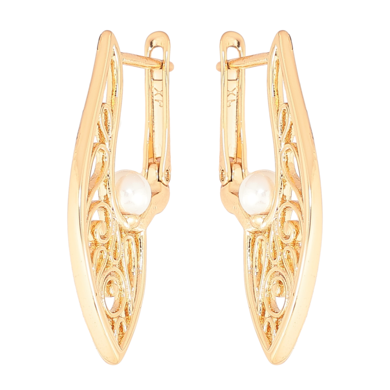 Серьги Xuping Позолота 18K английский замок Резной узор с жемчужинами фото №1