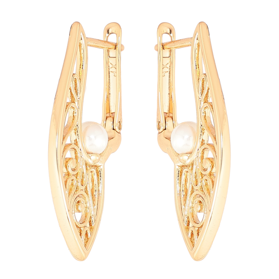 Серьги Xuping Позолота 18K английский замок Резной узор с жемчужинами фото №1