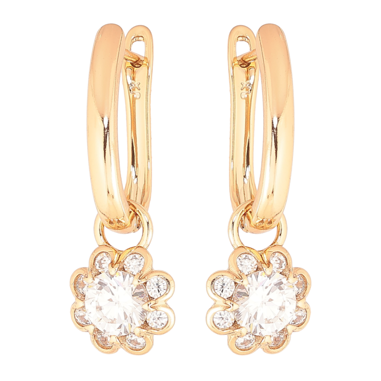 Серьги Xuping Позолота 18K английский замок Цветочки с кристаллами 2 в 1 фото №1