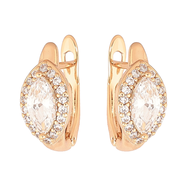 Сережки Xuping Позолота 18K англійський замок «Кристал Маркіз в обрамленні» фото №1