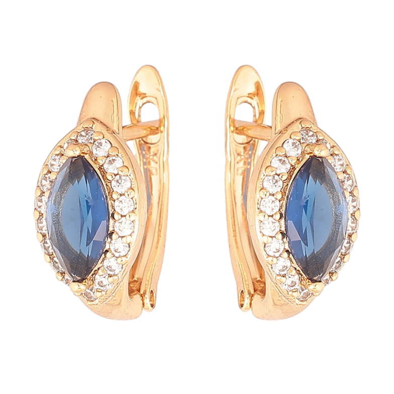 Серьги Xuping Позолота 18K английский замок Синий кристалл Маркиз в обрамлении фото №1 Серьги Xuping Позолота 18K английский замок Синий кристалл Маркиз в обрамлении фото №1