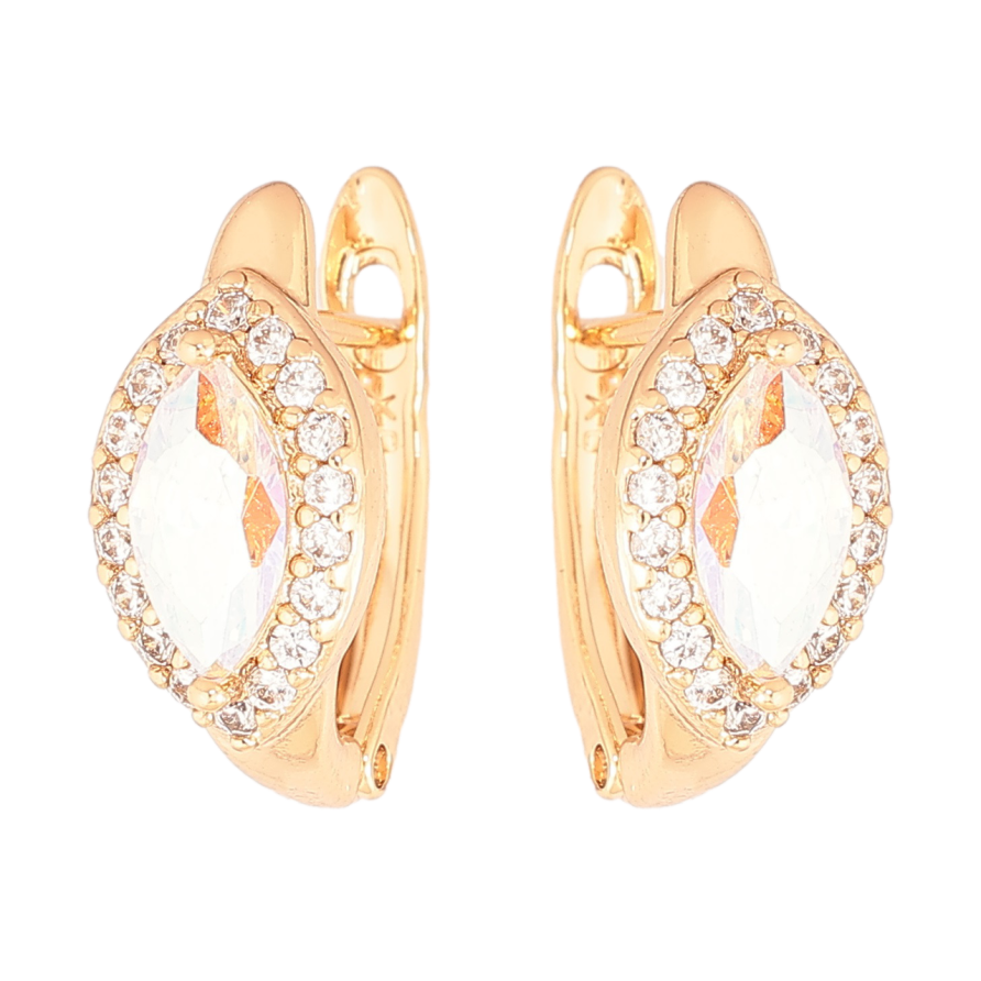 Серьги Xuping Позолота 18K английский замок Радужный кристалл Маркиз в обрамлении фото №1